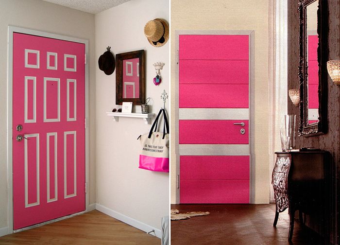 Как красиво покрасить дверь. Цветные двери в интерьере. Цветные межкомнатные двери. Розовые двери в интерьере. Окрашенные двери межкомнатные.