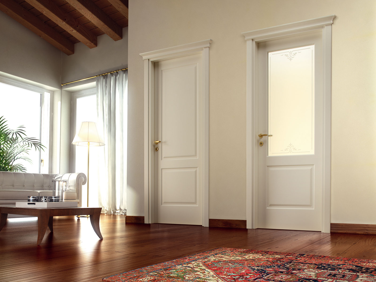 светлый пол и белые двери интерьер